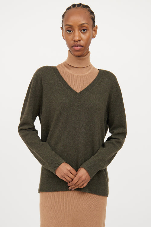 Vince Brown & Green Cashmere V Neck Sweater