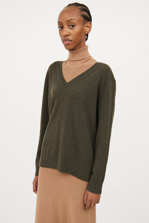 Vince Brown & Green Cashmere V Neck Sweater