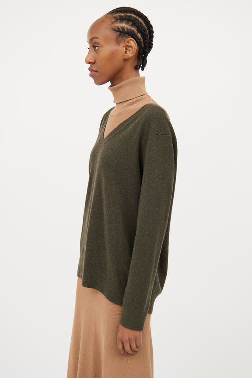 Vince Brown & Green Cashmere V Neck Sweater