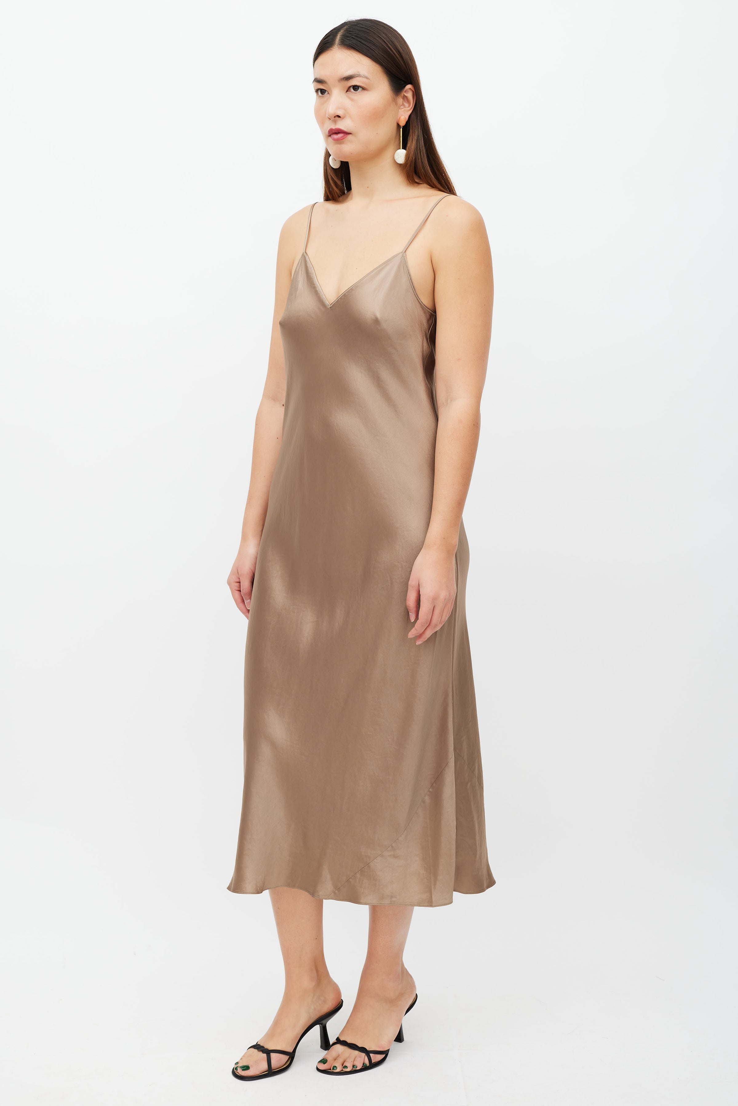 vince brown silk dress Vince Turtleneck Dress in Brown