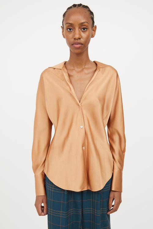 Vince Gold Silk Half Button Blouse