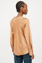 Vince Gold Silk Half Button Blouse