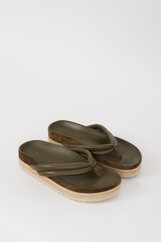 Vince Green & Beige Leather Espadrille Sandal