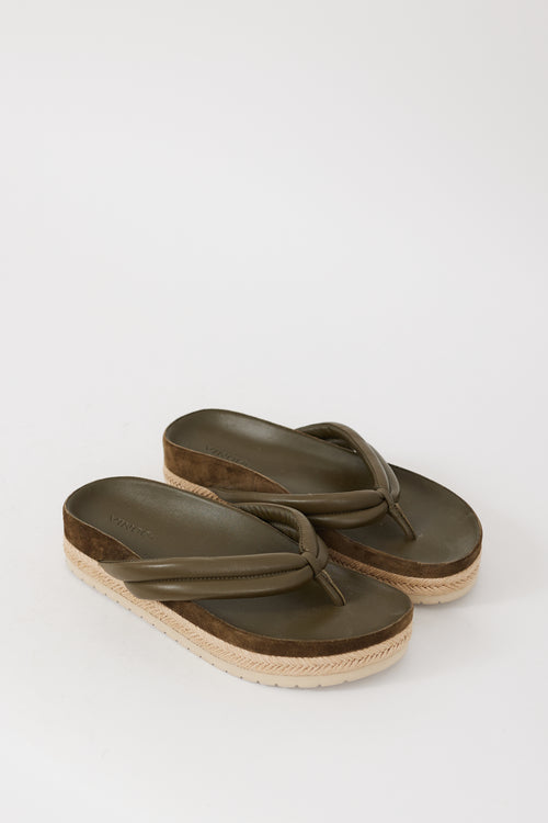 Vince Green & Beige Leather Espadrille Sandal