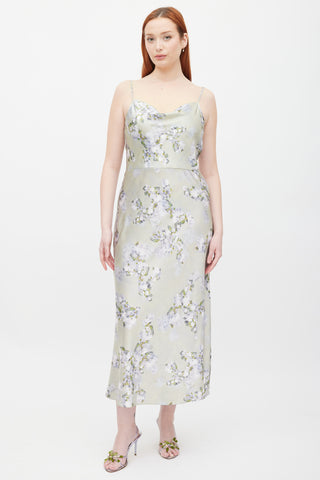 Vince Green & Purple Floral Satin Dress