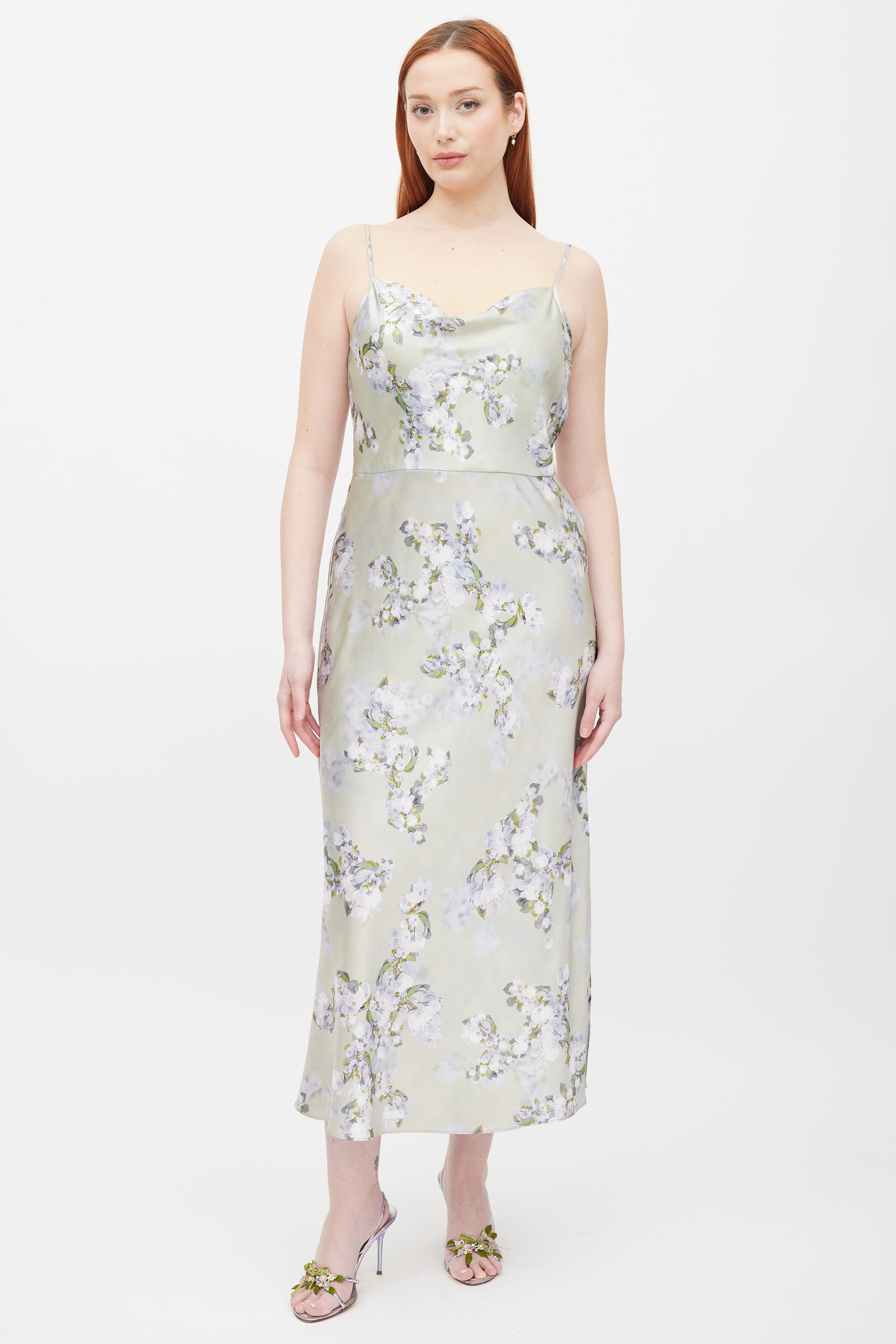 Vince // Green & Purple Floral Satin Dress VSP Consignment Vince // Green & Purple Floral Satin Dress VSP Consignment