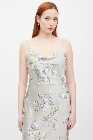 Vince Green & Purple Floral Satin Dress