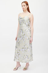 Vince Green & Purple Floral Satin Dress