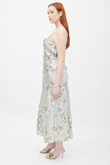 Vince Green & Purple Floral Satin Dress