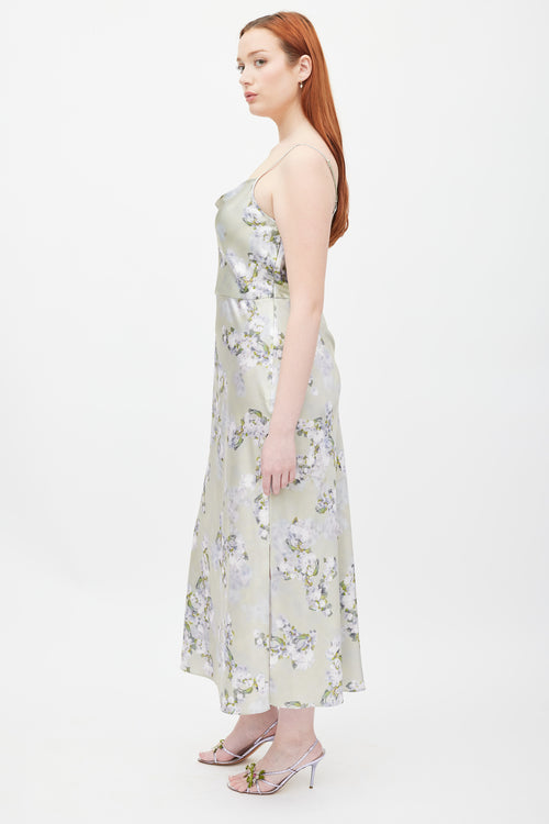 Vince Green & Purple Floral Satin Dress