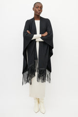 Vince Grey & Black Leather Fringe Shawl