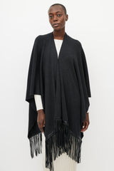 Vince Grey & Black Leather Fringe Shawl