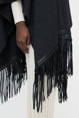 Vince Grey & Black Leather Fringe Shawl