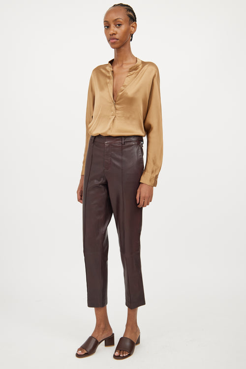 Vince Brown Leather Creased Pant