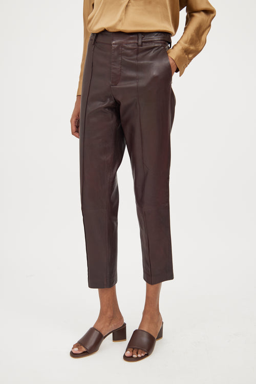 Vince Brown Leather Creased Pant