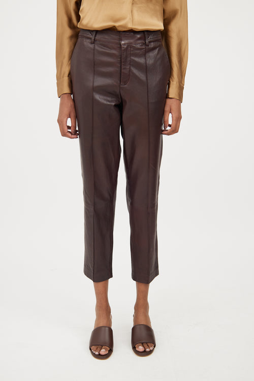 Vince Brown Leather Creased Pant