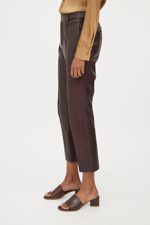 Vince Brown Leather Creased Pant