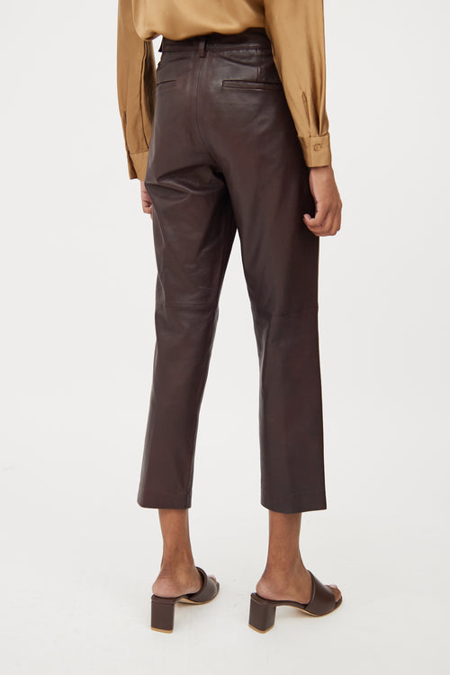 Vince Brown Leather Creased Pant