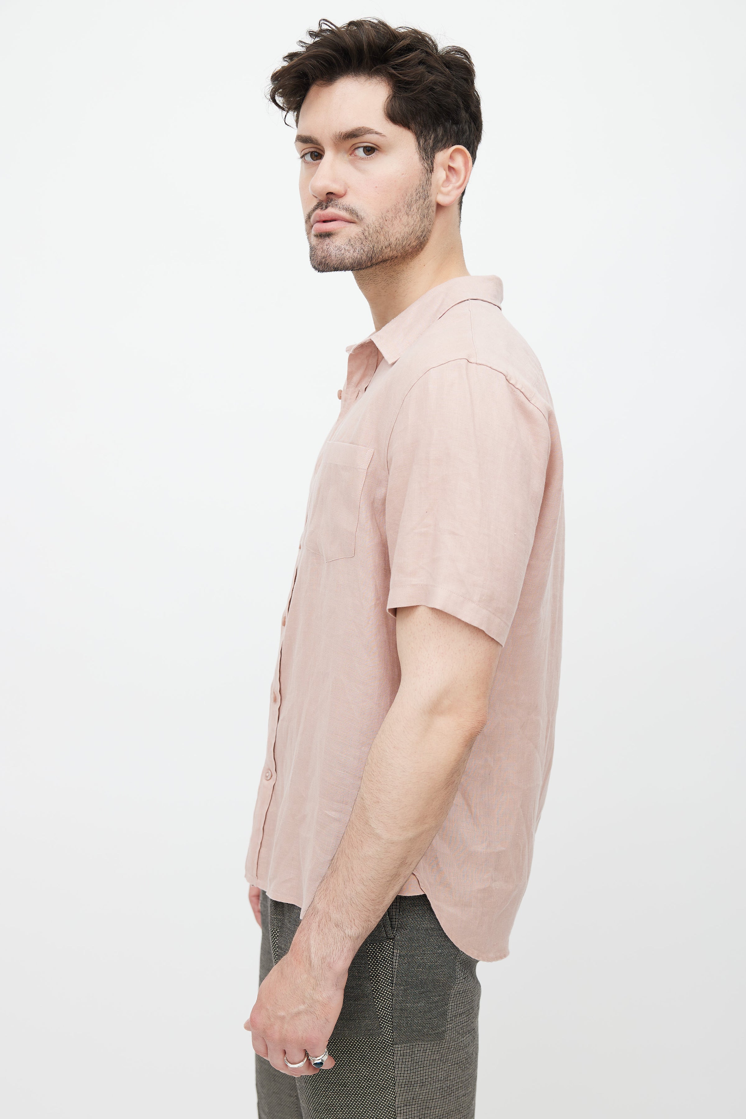 Vince // Pink Linen Short Sleeve Shirt VSP Consignment Vince // Pink Linen Short Sleeve Shirt VSP Consignment