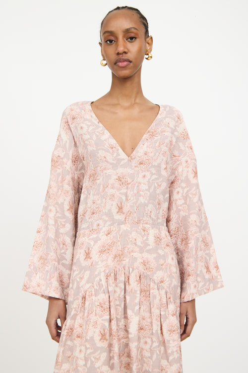 Vince Grey & Pink Floral Cut Out Dress