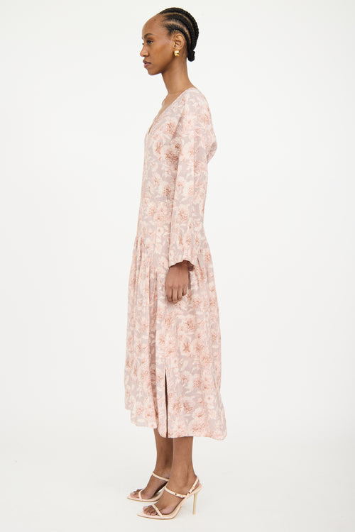 Vince Grey & Pink Floral Cut Out Dress