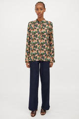 Vince Black & Multi Floral Silk Blend Blouse