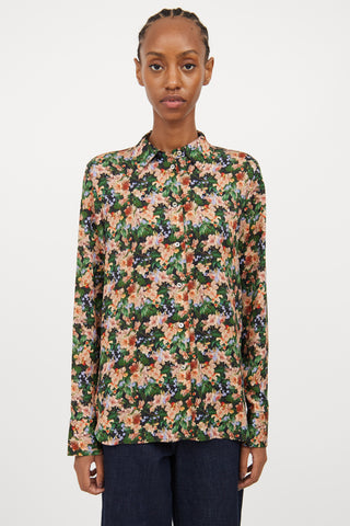 Vince Black & Multi Floral Silk Blend Blouse