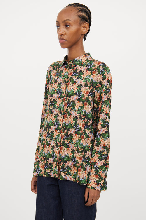 Vince Black & Multi Floral Silk Blend Blouse