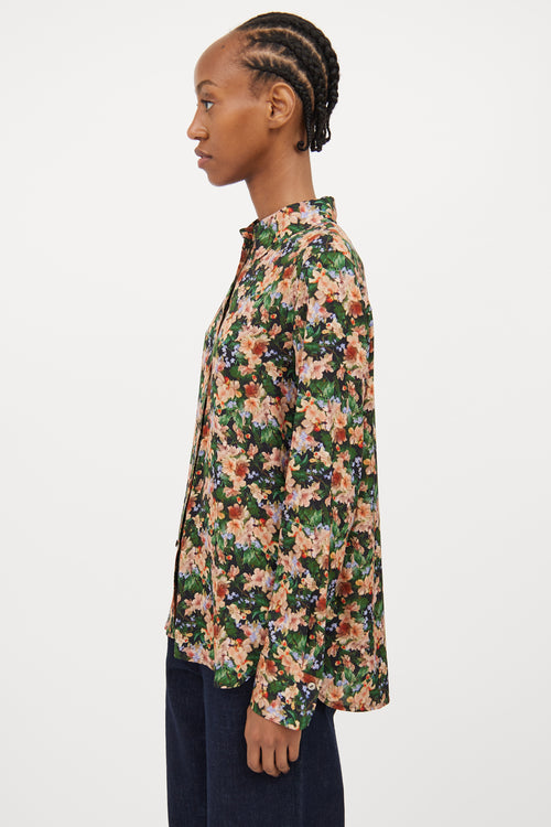 Vince Black & Multi Floral Silk Blend Blouse