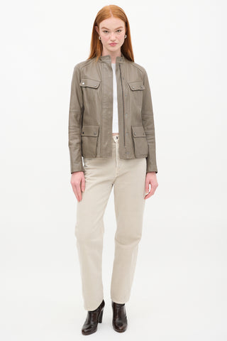 Vince Taupe Leather Four Pocket Jacket