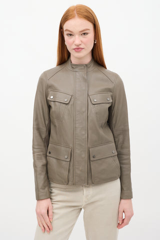 Vince Taupe Leather Four Pocket Jacket