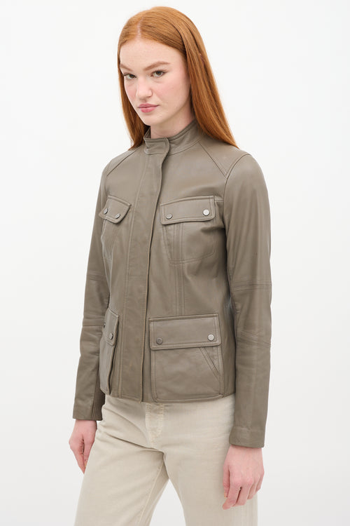 Vince Taupe Leather Four Pocket Jacket