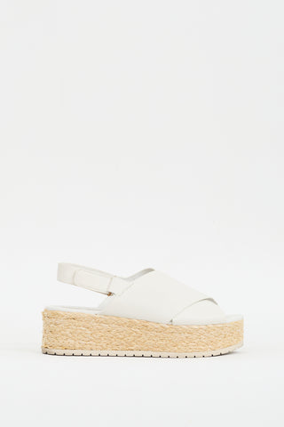 Vince White & Beige Leather Jesson Platform Espadrille
