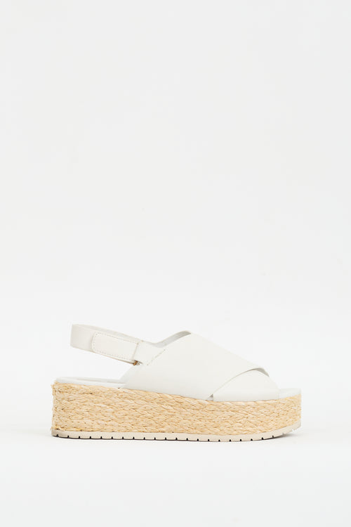 Vince White & Beige Leather Jesson Platform Espadrille