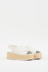 Vince White & Beige Leather Jesson Platform Espadrille