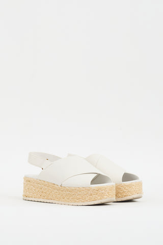 Vince White & Beige Leather Jesson Platform Espadrille