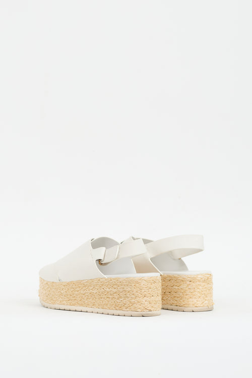 Vince White & Beige Leather Jesson Platform Espadrille