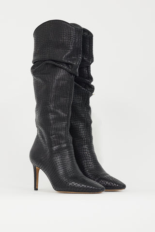 Vince Camuto Black Embossed Leather Slouch Boot