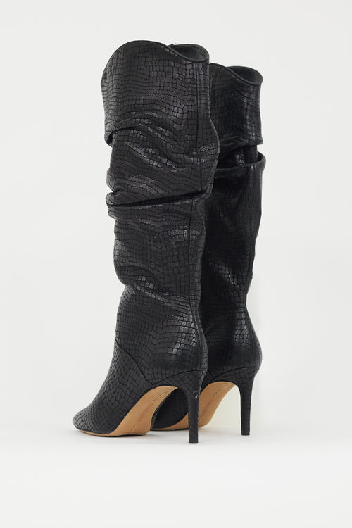 Vince Camuto Black Embossed Leather Slouch Boot