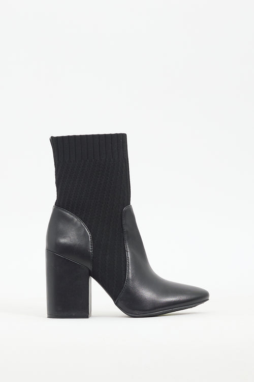 Vince Camuto Black Leather & Ribbed Knit Diandra Boot