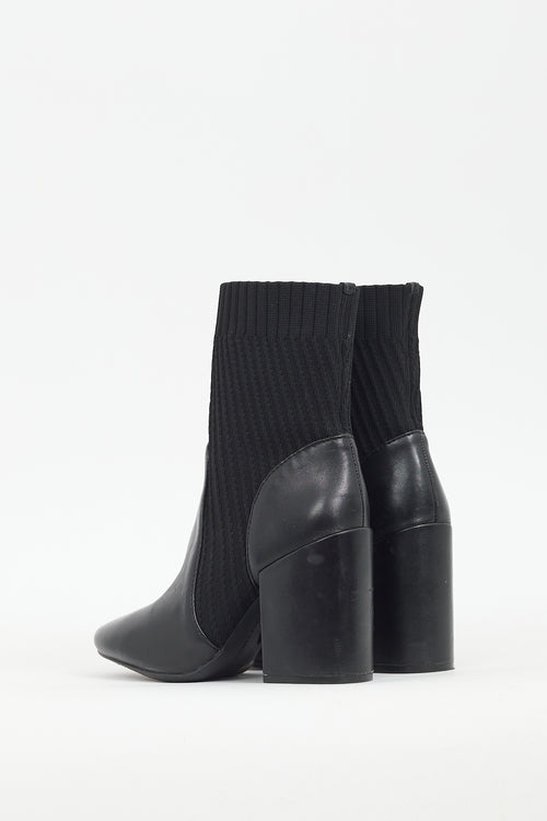 Vince Camuto Black Leather & Ribbed Knit Diandra Boot