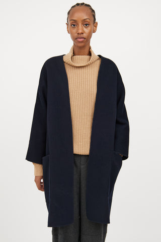 Vince Navy& Black Reversible Wool Open Coat