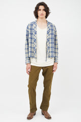 Visvim Cream & Blue Plaid Cardigan