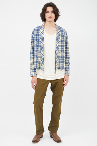 Visvim Cream & Blue Plaid Cardigan