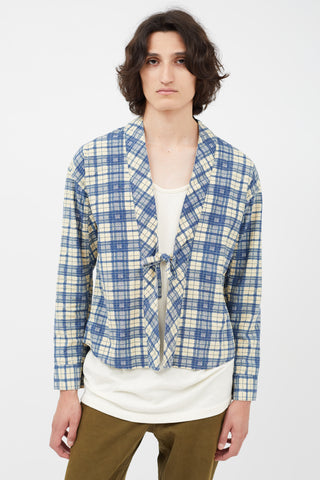 Visvim Cream & Blue Plaid Cardigan