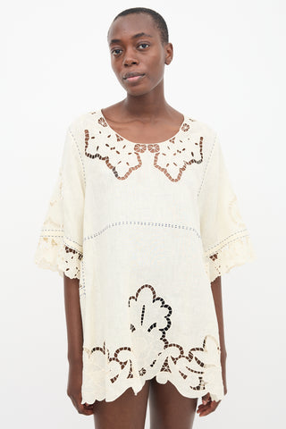 Vita Kin Cream Linen & Lace Dress