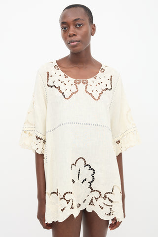 Vita Kin Cream Linen & Lace Dress