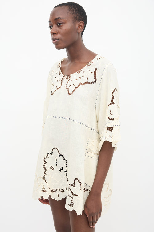 Vita Kin Cream Linen & Lace Dress