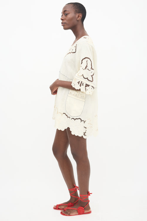 Vita Kin Cream Linen & Lace Dress