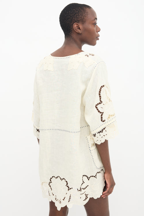 Vita Kin Cream Linen & Lace Dress